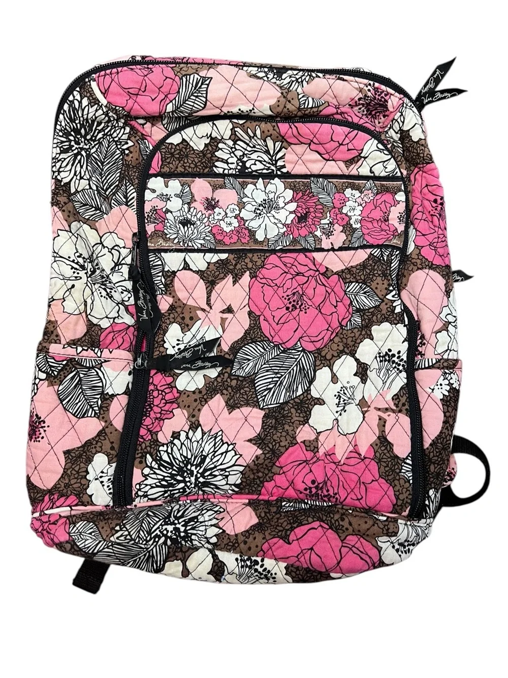 Vintage Vera Bradley Retired Mocha Rouge Pink Brown Floral Quilted Backpack Flaw